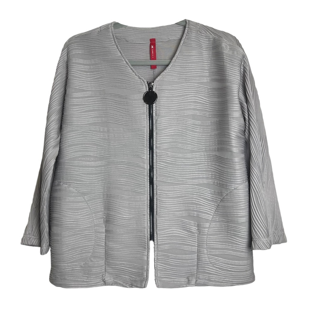 IC by Connie K Metallic Textured Zip Up Jacket Front Pockets Art To Wear Medium